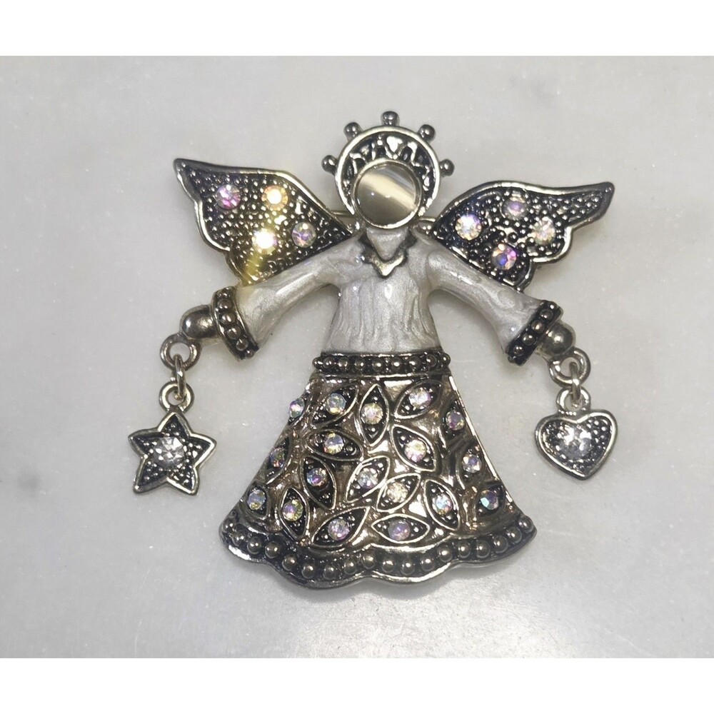 Kenneth Cole Angel Pin Brooch Signed KC Gold Tone Rhinestone Vtg